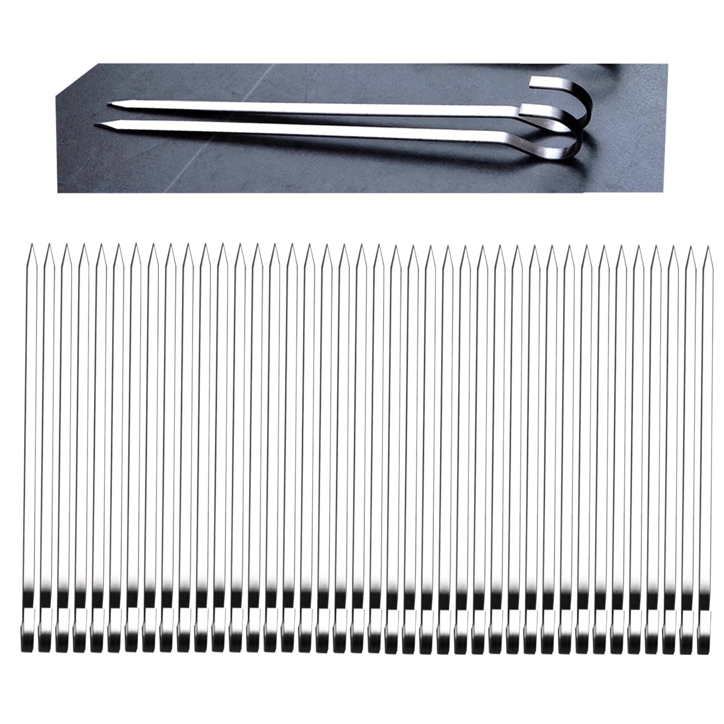 40PCS Kabob Skewers Flat Metal BBQ Barbecue Skewer 7" short Stainless Steel Shish Kebob Sticks Wide Reusable Grilling Skewers Set for Meat Shrimp Vegetable, Set of 40 with box (5.9inch)
