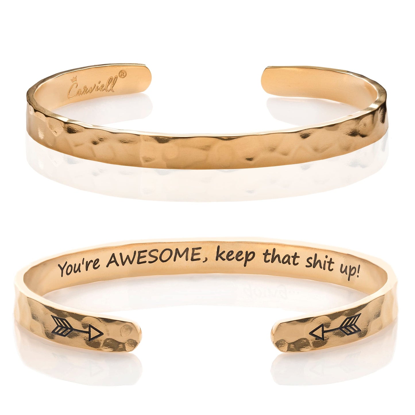 Carviell Gold Cuff Bracelets for Women, Funny Gifts for Women, for Mom, Best Friend, Engraved Cuff Jewelry