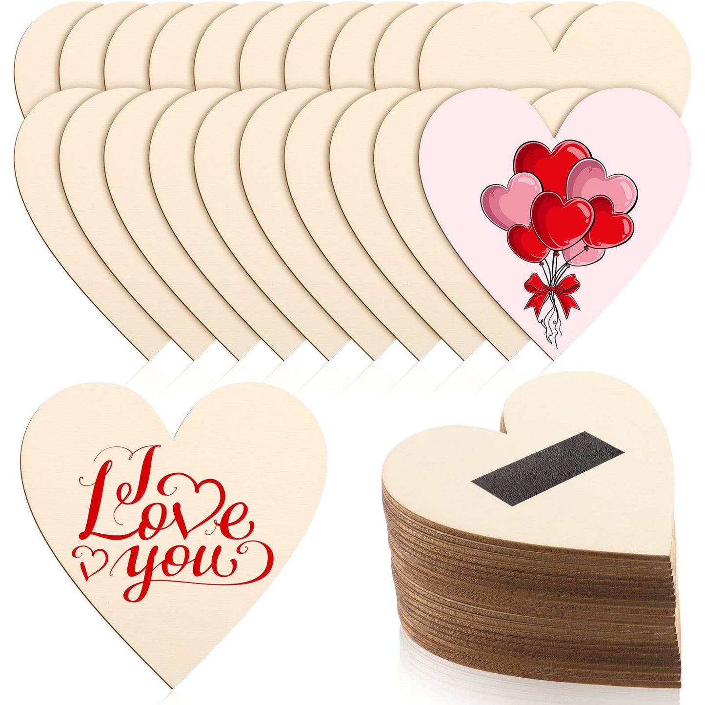 Qunclay 80 Pcs 3.15 Inch Wooden Heart Magnets for Crafts, Unfinished Wood Hearts Bulk, DIY Fridge Magnets, for Painting, Gift, Mother's Day, Father's Day, Wedding, Home, Party Decorations