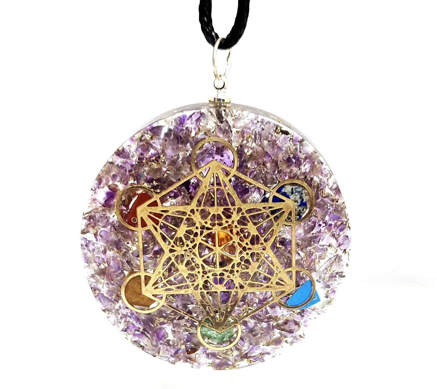 Amethyst Orgone Crystal Pyramid & Pendant Seven Chakra Metatron Cube Merkaba | Natural Stone Bracelet | Protection Kit Reiki Spiritual Healing Positive Energy Generator Yoga Meditation