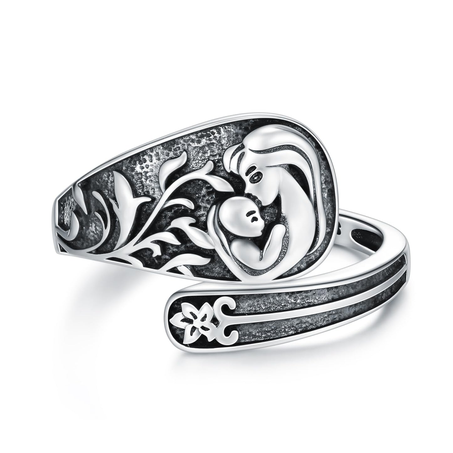 Midari Mother Daughter Rings 925 Sterling Silver Adjustable Mother Spoon Rings for Women Mama Ring Vintage Mother Daughter Jewelry Gift for Mom Daughter