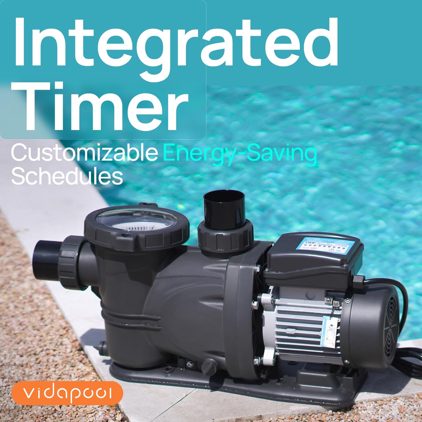 VIDAPOOL In/Above Ground Pool Pump, Self Primming High Flow (with Timer, 2HP, 8120 GPH, 220V)