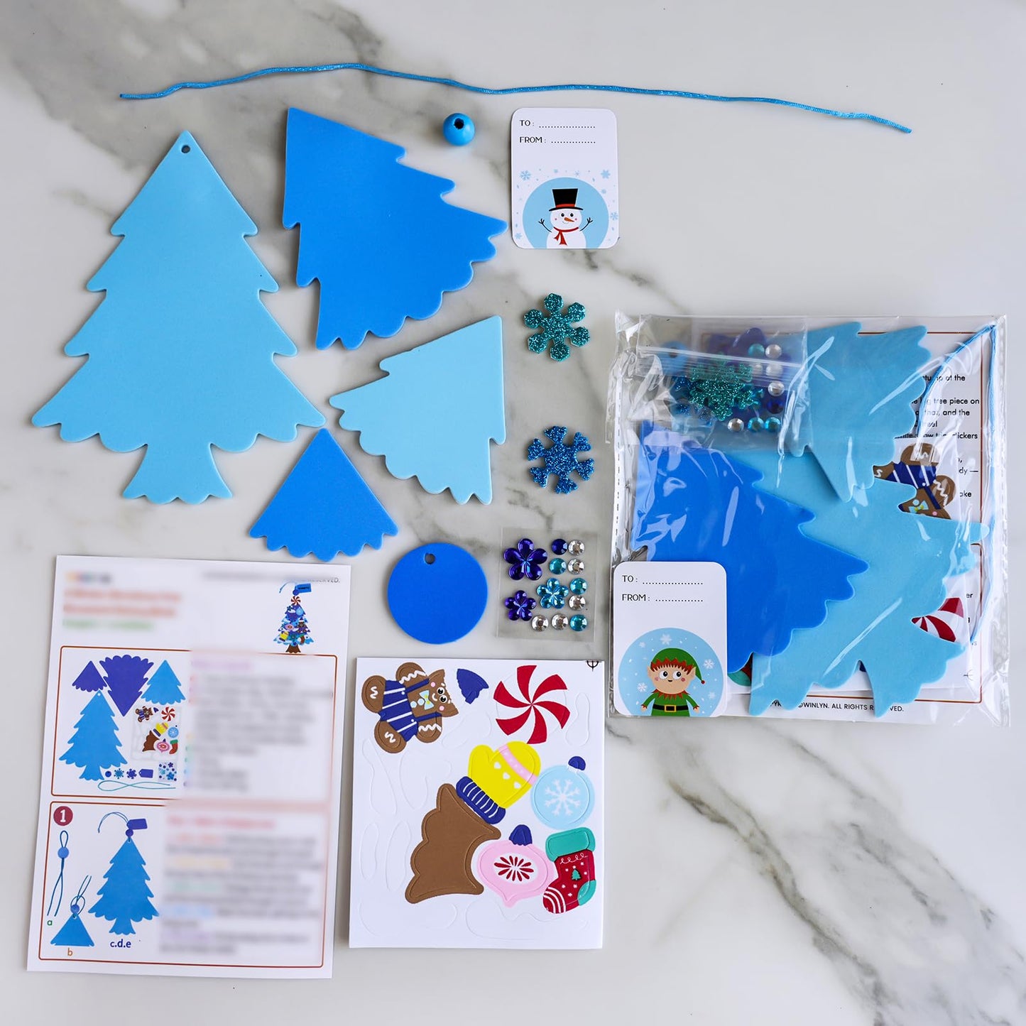 Winlyn 24 Sets Winter Decorations DIY 3D Pine Tree Ornaments Christmas Craft Kits Foam Tree with Festive Snowflake Foam Stickers for Kids Holiday Seasonal Gift Home Classroom Activities Party Favors