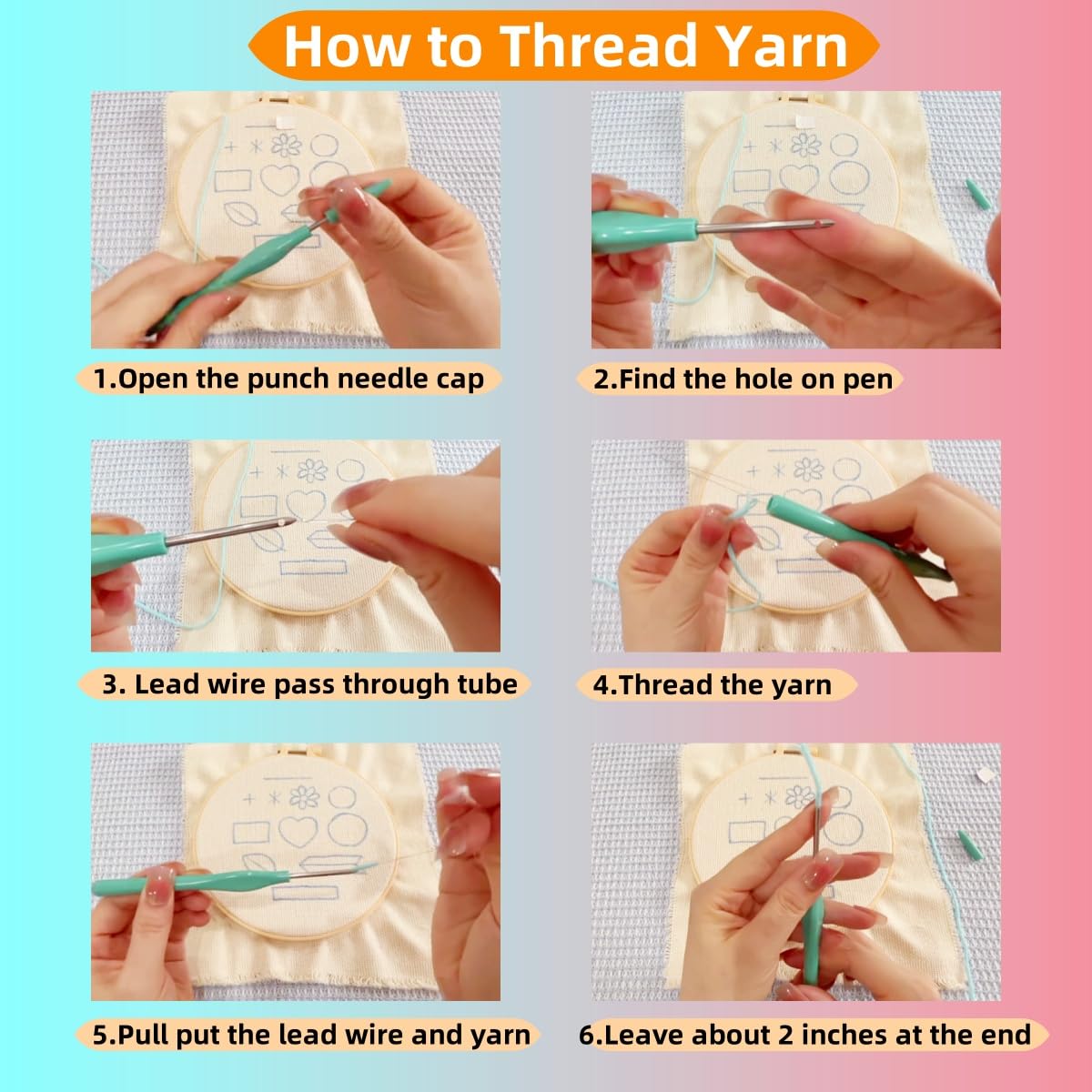 6PCS Punch Needle Coaster Kit Cute Scottland Highland Cow Easy for Beginners Stress Relief Craft Set with Hoop Yarn & Patterns DIY Embroidery Mug Rug Kit for Adults Kids Home Decor-3