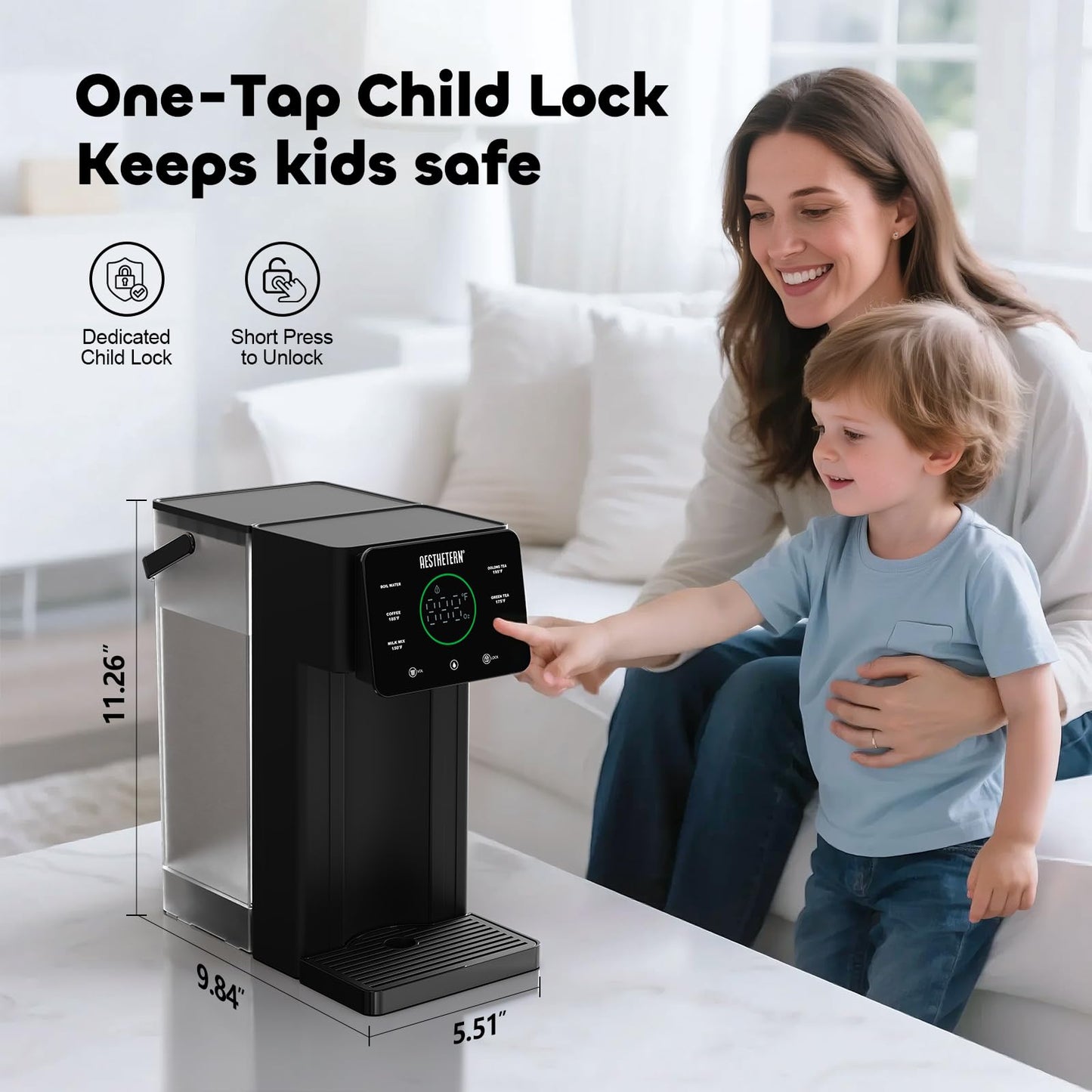 Aesthetern Instant Hot Water Dispenser Countertop for Rapid Heating, Electric Kettle with 6 Temperature Settings & 4 Volume Options, Water Boiler with 3L Removable BPA-Free Water Tank