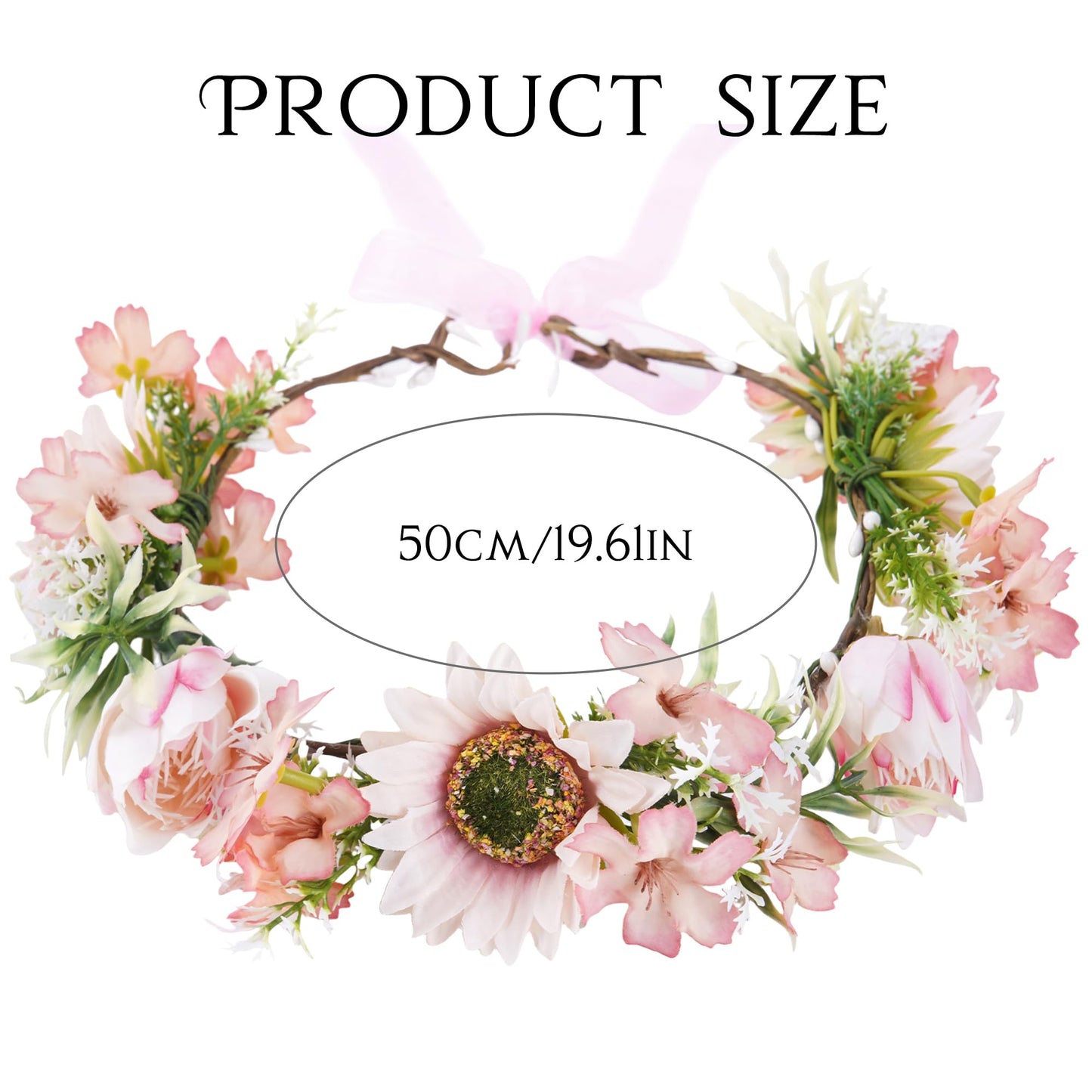 KorViSHOW Pink Sunflower Flower Crown Headband, Artificial Fairy Daisy Floral Headpiece, Adjustable Fairy Woodland Headband for Women Girls Renaissance Birthday Bride Wedding Party Hair Accessories