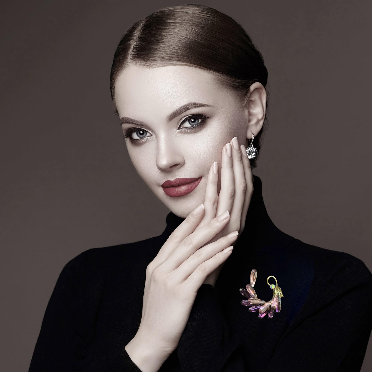 SinglinArt Brooches for Women Girls Purple Flower Rhinestone Crystal Jewelry