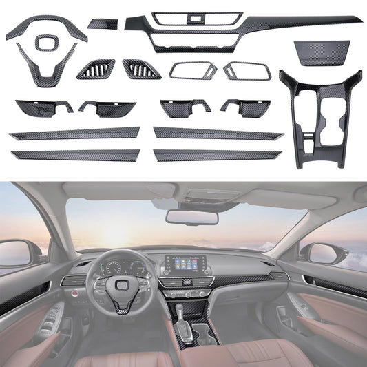 Fancemot 20 Pcs Carbon Fiber Interior Kit, Gear Shift Panel Cover AC Air Vent Cover Side Door Panel Strip Cover Steering Wheel Cover Compatible with Honda Accord 10th Gen 2018-2022