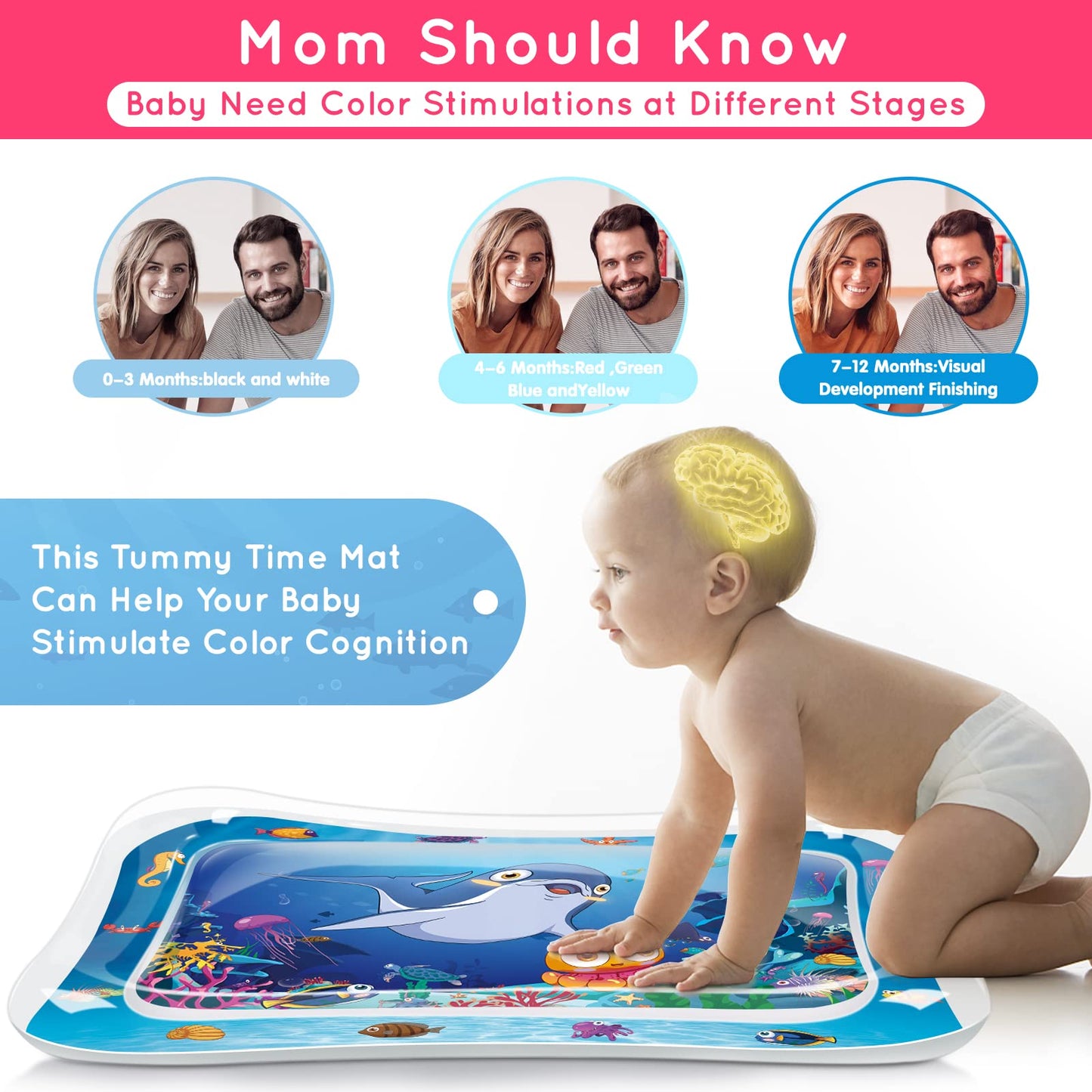 Infinno Tummy Time Mat Sensory Water Mat for Babies, Baby Toys for 3 6 9 12 Months Boys and Girls, Great Gift Idea of Baby Stuffs…