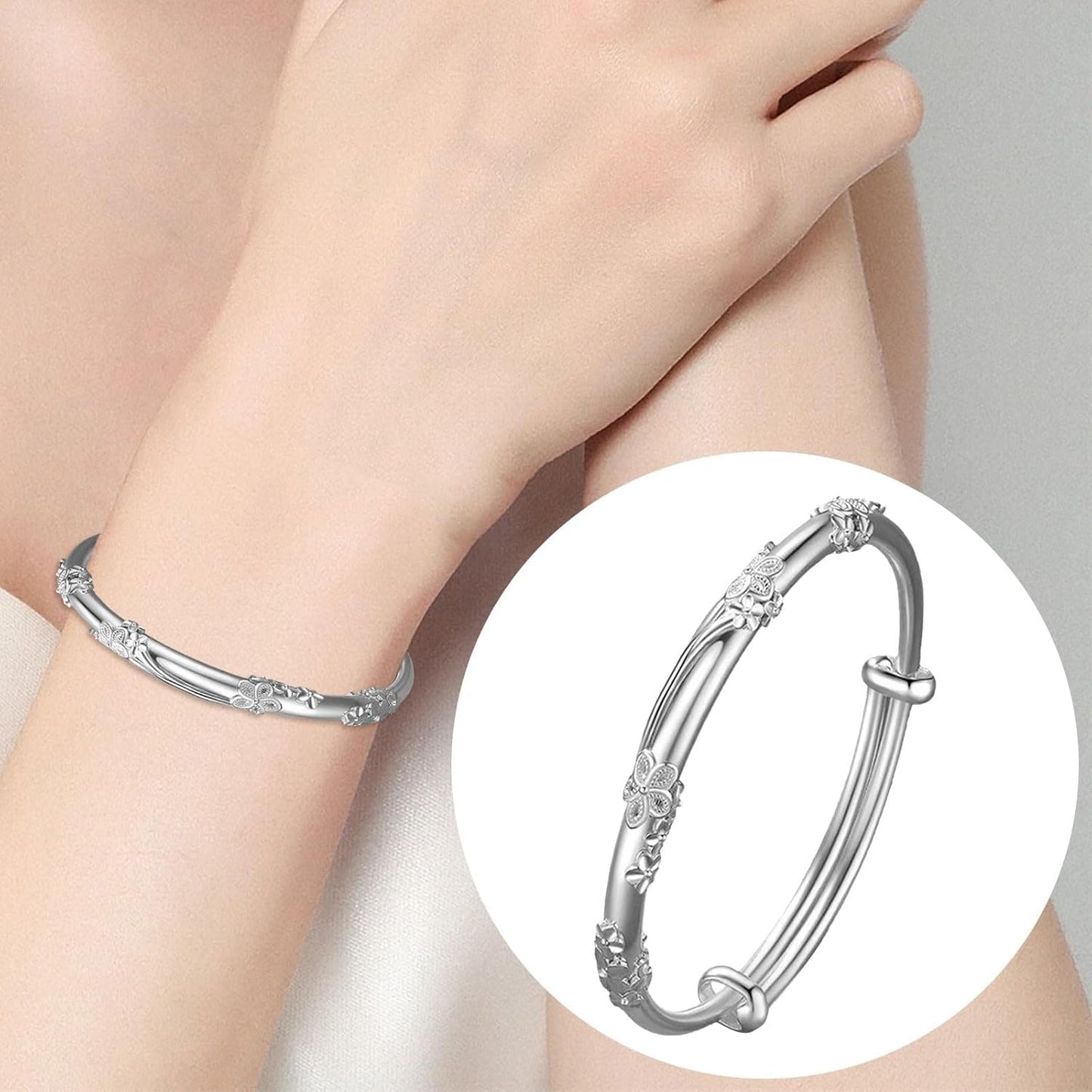 XBKOJBA Bangle Bracelets for Women, Adjustable Silver-plated Bangle Bracelets Ladies Simple Dainty Jewelry Birthday Anniversary Mother Valentine Day Gifts