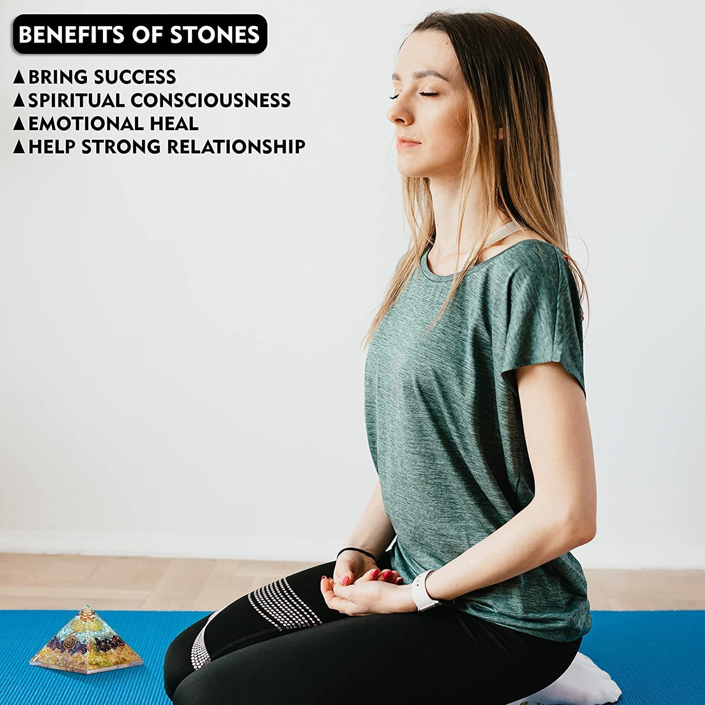 Triple Money Orgonite Pyramid Attract Wealth and Prosperity- Crystals Pyramid for Positive Energy And Meditation Yoga Positive Energy Crystal That Promotes Wealth, Prosperity and attracts Success