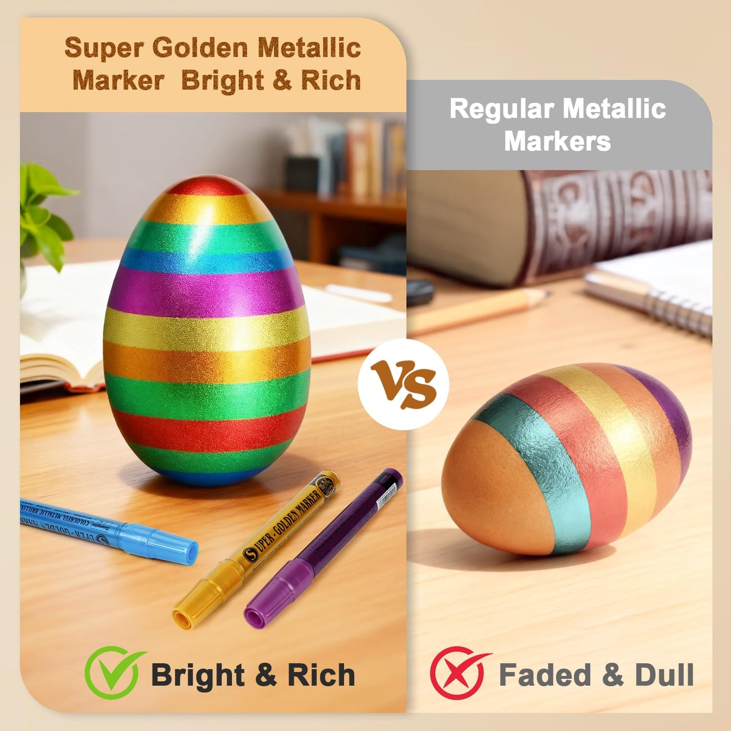 Redfun 12 Colors Metallic Acrylic Paint Markers, Super Golden Glitter Markers Painting Pen Sets for Black Paper, Scrapbook, Card Making, Rock, Glass, Wood, Fabric, Metal, Christmas DIY Crafts
