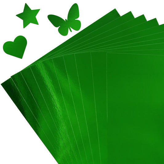 30 Sheets Metallic Green Cardstock Paper - A4 Size (250gsm), Mirror Finish Gold Foil Board for Crafting, Invitations, and Decorations - Die Cut and Plotter Compatible