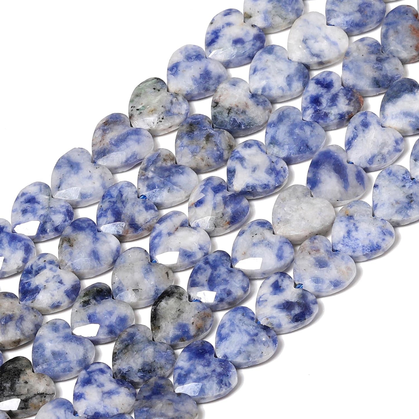Nitopupu 22pcs Faceted Heart Bead Natural Blue Dot Stone Beads 8mm Crystals and Healing Stones for Jewelry Making Supplies,Friendship Bracelet Kit,Love Gifts