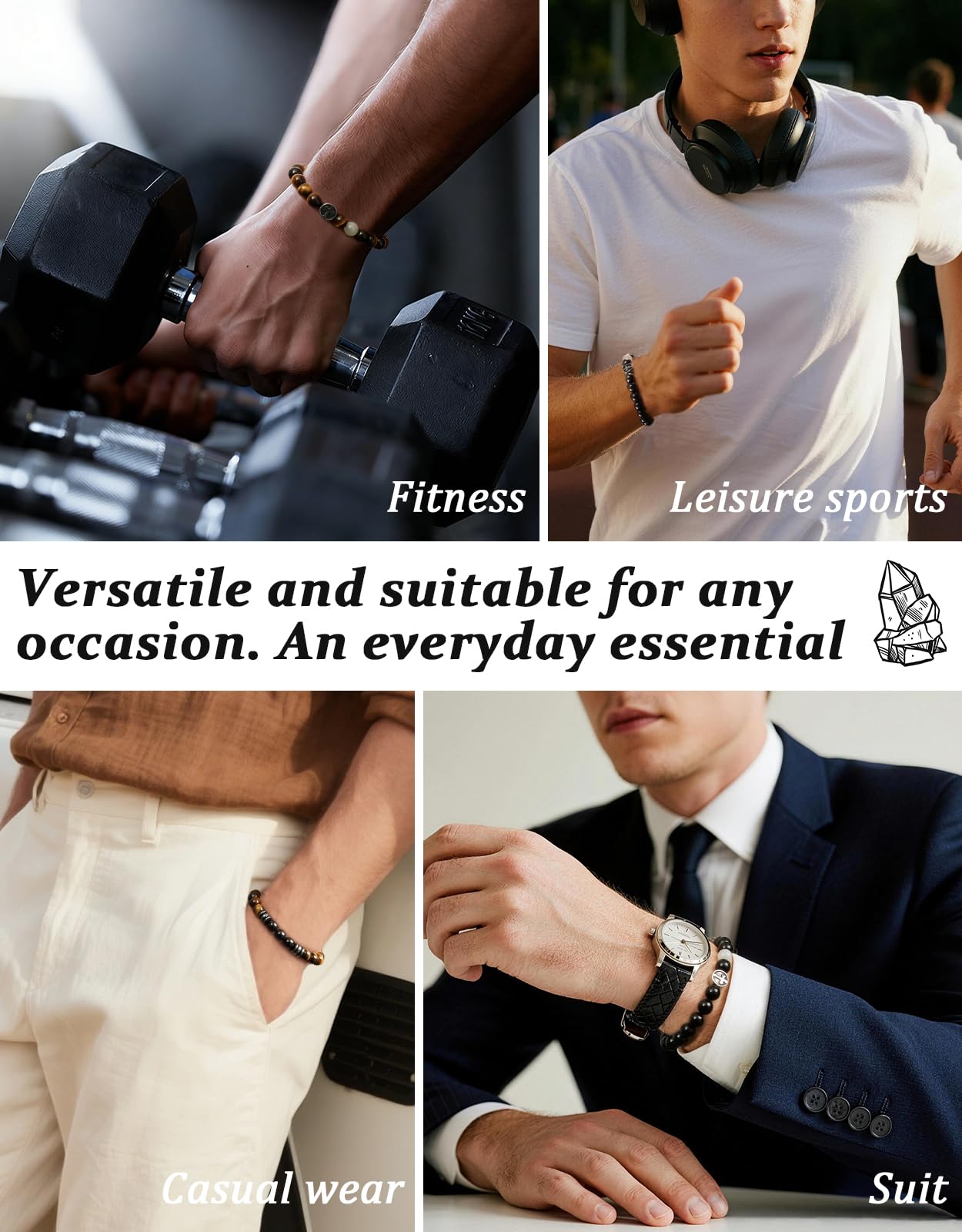 Landorilo Gifts for Men, 8mm Cross Natural Stone Beaded Bracelets, Hematite Healing Bracelet, Handmade Mens Jewelry Gift for Him, Husband, Son, Father, Friend(To My Son-8.3in)