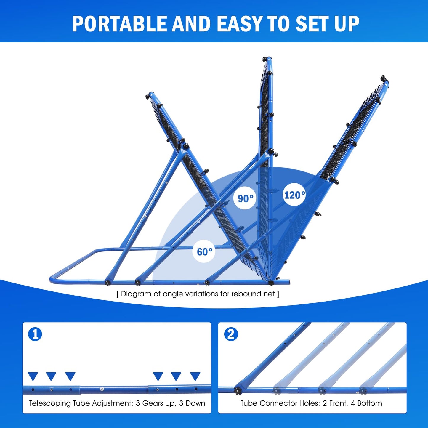 5x4FT Soccer Baseball Rebounder Net, Volleyball Softball Rebound PitchBack Net Quick-Switch Angle Soccer Training for Control, Passing Practice, Lacrosse Bounce Back Rebounder Gifts Trainer Equipment
