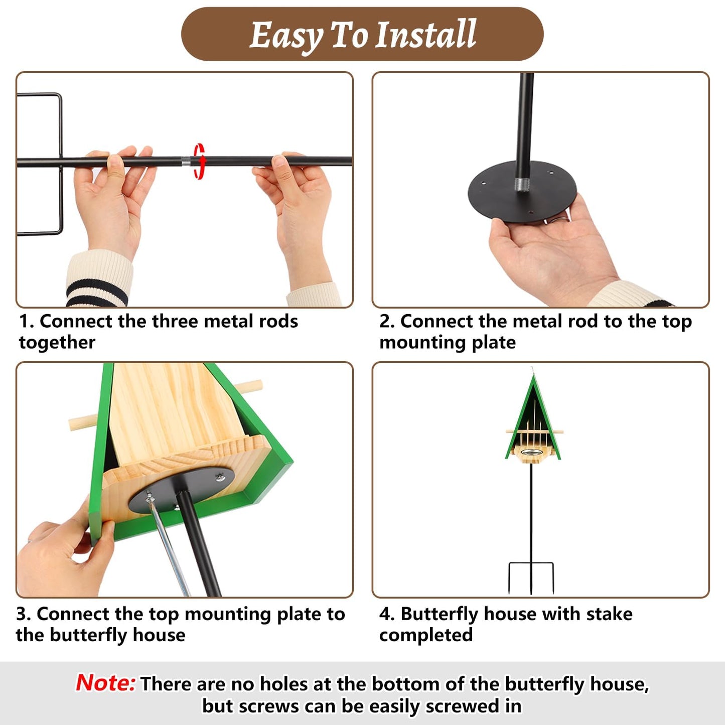 New Butterfly House and Feeder for Outside, Wooden Butterfly House with Metal Stake for Garden, Natural Butterfly Habitat with Butterfly Puddler on The Floor or Hanging on Tree Wall