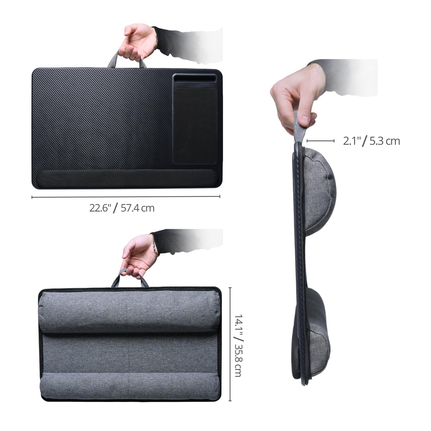 Lap Desks for Adults, Home Office Black Carbon Laptop Lap Desk Stand with Wrist Rest, Mouse Pad & Phone Holder, Cushioned Lap Tray Laptop Stand for Bed & Couch, Fits up to 15.6 Inch Laptops