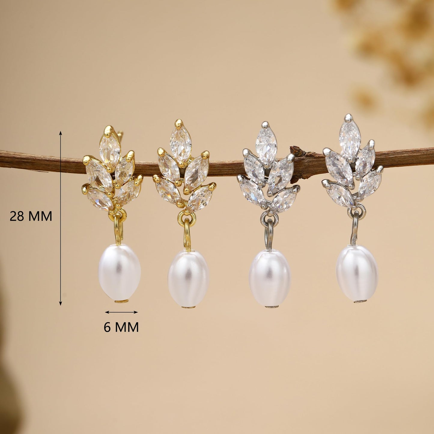 Solistra Pearl Earrings for Women Dainty Diamond Pearl Drop Earrings Silver Plated Dangle Earrings for Weddings Gifts Bridesmaid Gifts