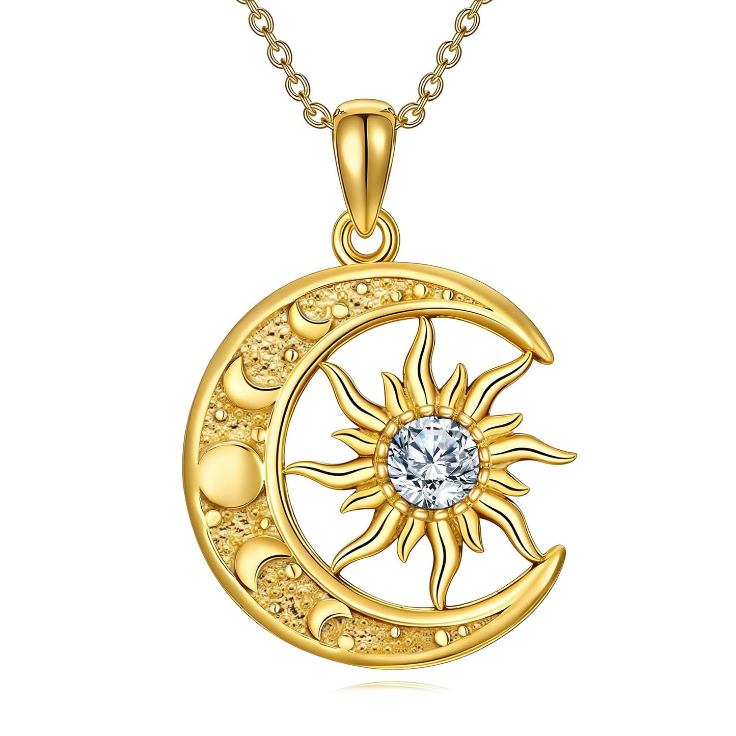 SOACAE Moissanite Moon Sun Necklace 925 Sterling Silver 0.5ct Lab Created Moissanite Pendant Sun and Moon Jewelry Gifts for Women