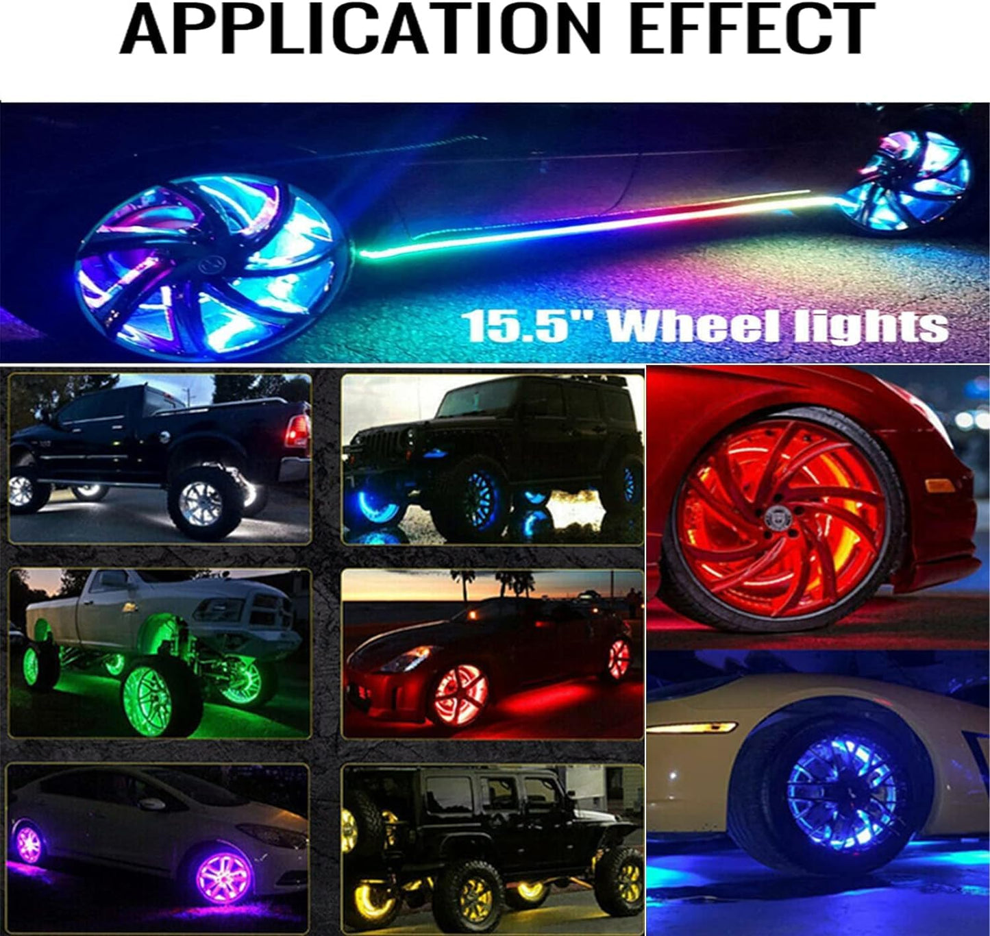 JXOFROAD 15.5'' RGB Color Changing Wheel Lights, Quad Rows 1152LEDs Brightest LED Wheel Lights,16 Million Colors APP Control,Waterproof Multicolor Wheel Ring for Truck Cat SUV Pickup Off-Road(4 PCs)