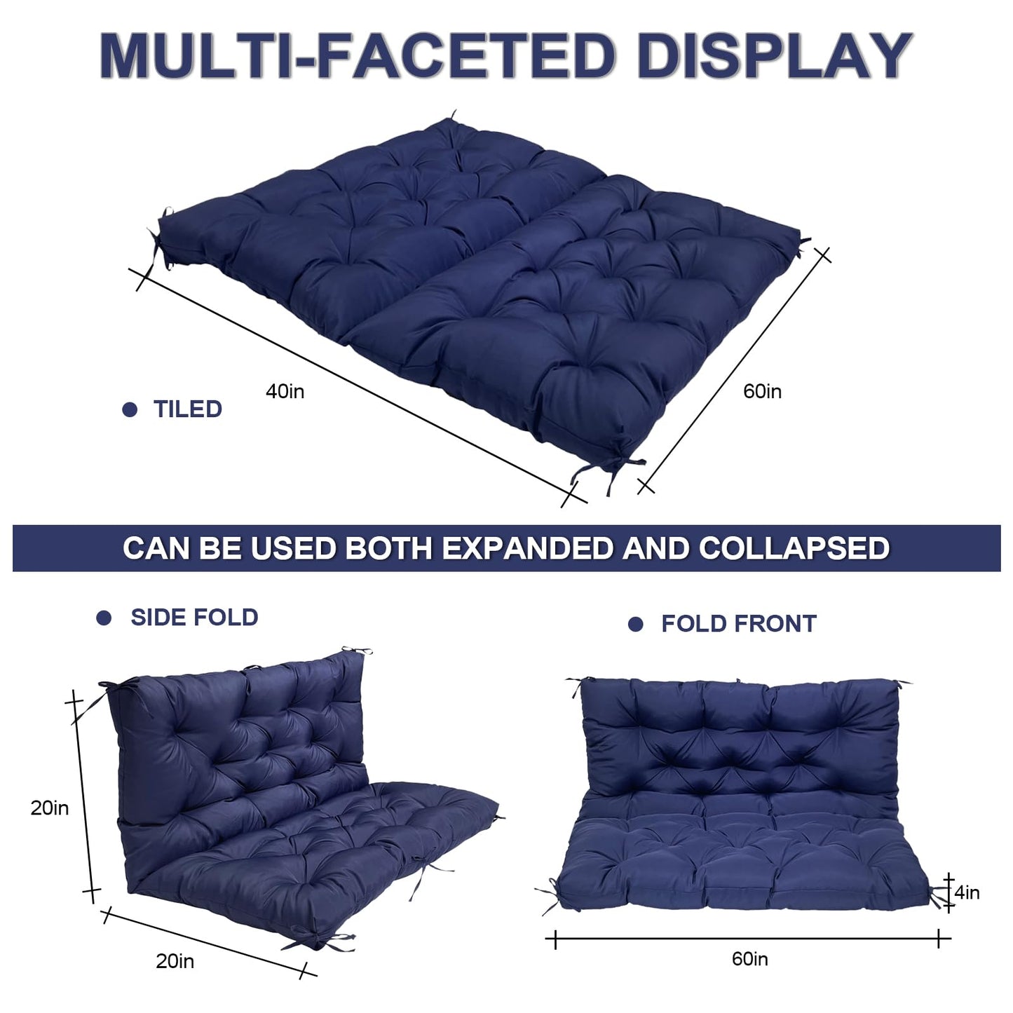 GRUYWC Porch Replacement Swing Cushions for Outdoor: 2-3 Seater Garden Waterproof Patio Bench Cushion with Ties - 4" Thick Swing Chair Cushion for Backyard Furniture Loveseat