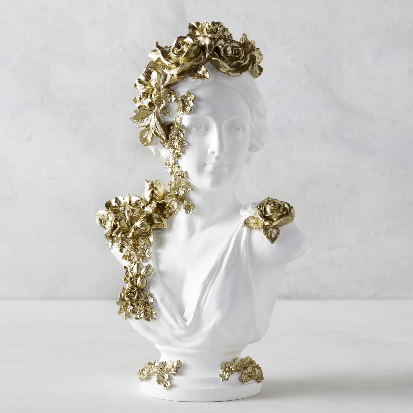 Z Gallerie Gold Floral Bust, Elegant Decorative Sculpture with Intricate Floral Embellishments, Luxe Resin Art Piece for Home & Gallery Display, Classic White & Gold Finish