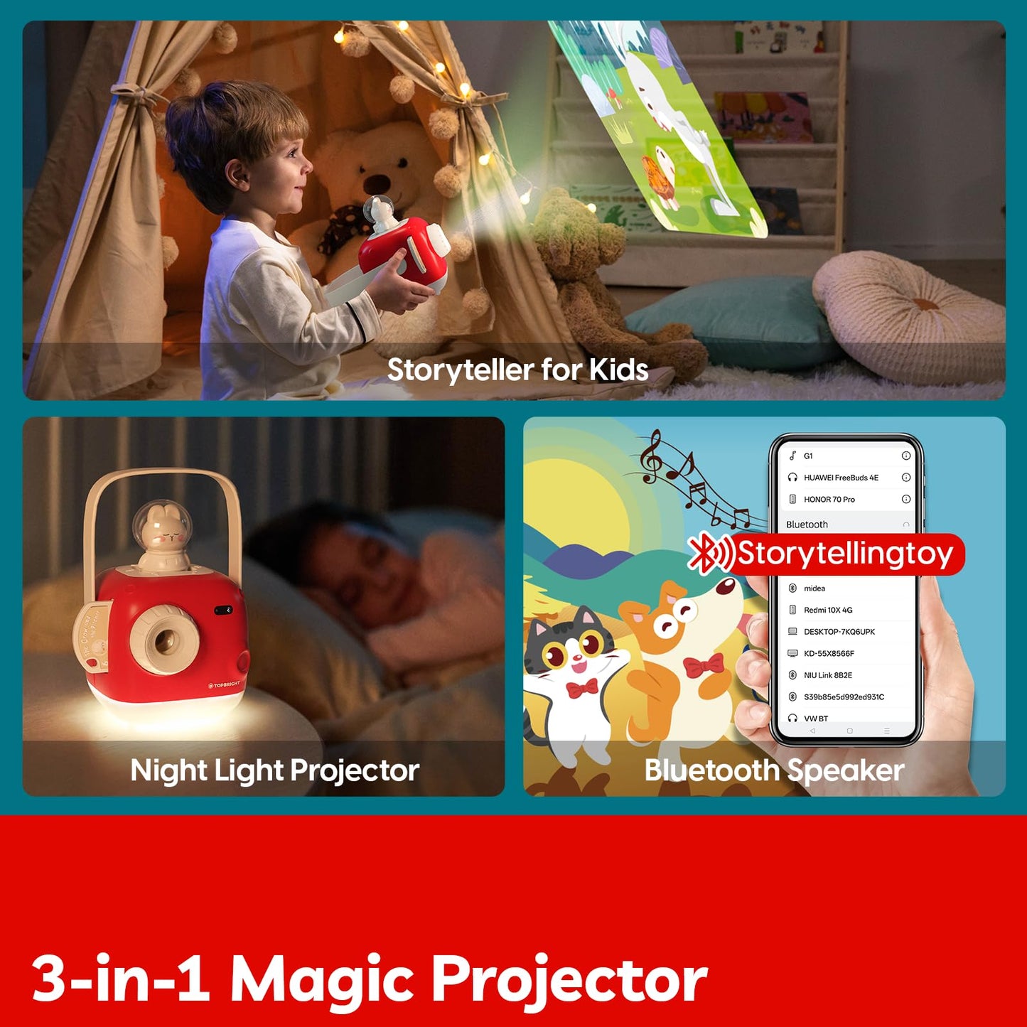TOP BRIGHT Story Projector for Kids, Audio Books with 8 Stories and Music, Bedtime Story Telling Toys with Night Light, Christmas Easter Birthday Gifts for Kids, Toddler Toys for 3 Year Old Girl Boy