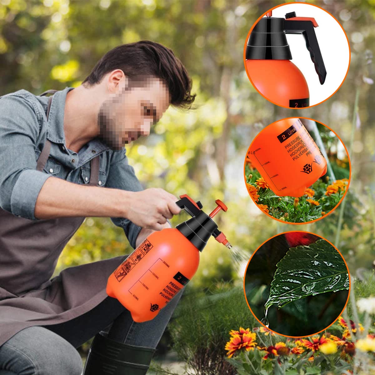 ANPTGHT 1 Pcs Garden Pump Sprayer, 0.5Gallon/68oz Hand-held Lawn Pressure Orange Spray Bottle with Adjustable Nozzle (FKM Gasket Update)