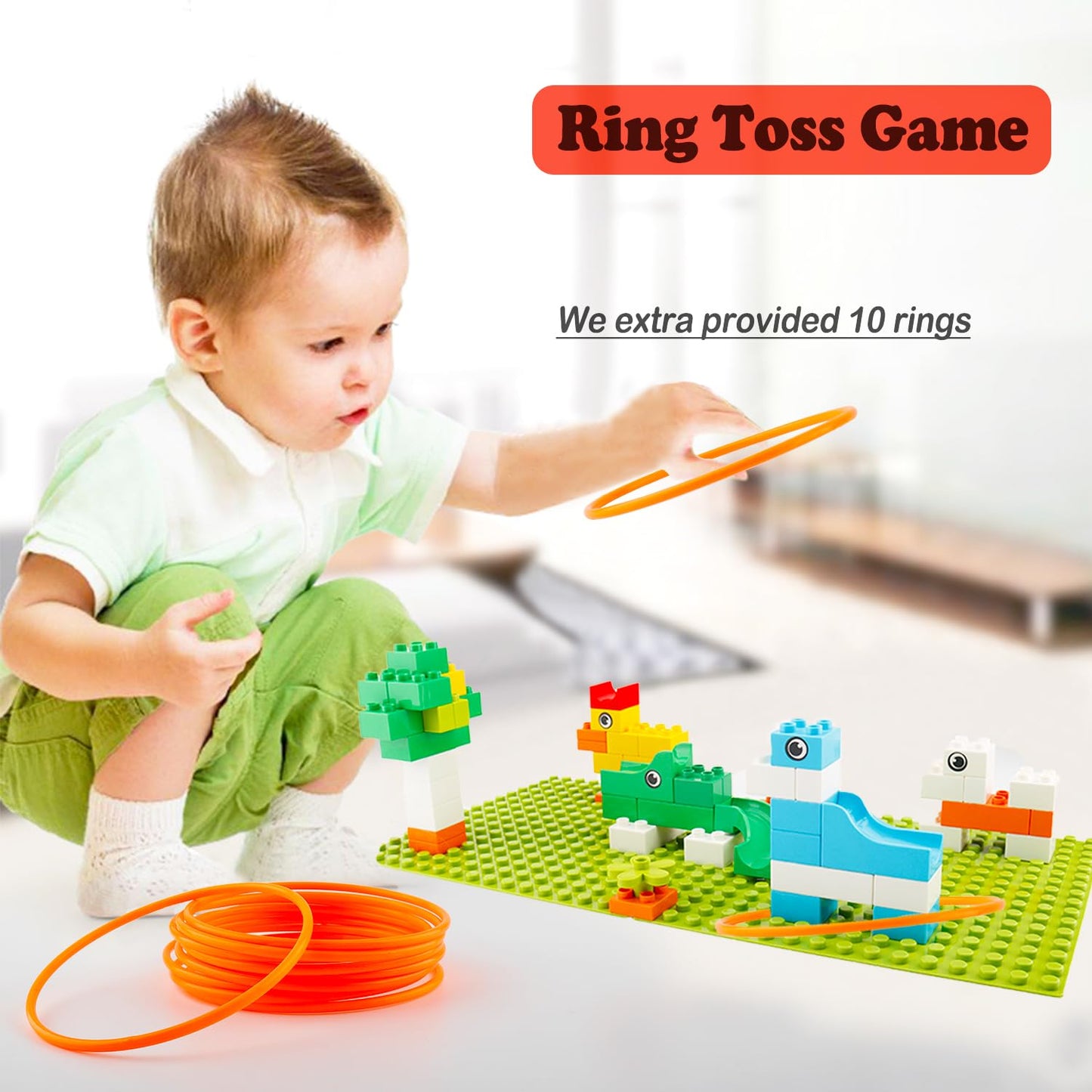 Anpcso Marble Run Building Blocks for Kids Age 3-8, 128 Pcs STEM Building Bricks Set with Toss Ring Game, Educational Learning Toys for Toddlers Boys Girls Gifts- Compatible with All Major Brands