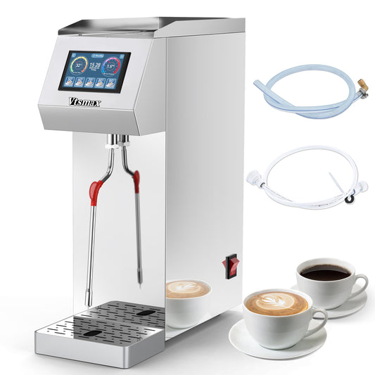 Vtsmax Commercial Milk Frother 2KW, Automatic Stainless Steel Steam Frother with Touch Control LED Display, 6 Temp Settings, External Water Bottle Compatible for Coffee Tea Shop (110-120V)