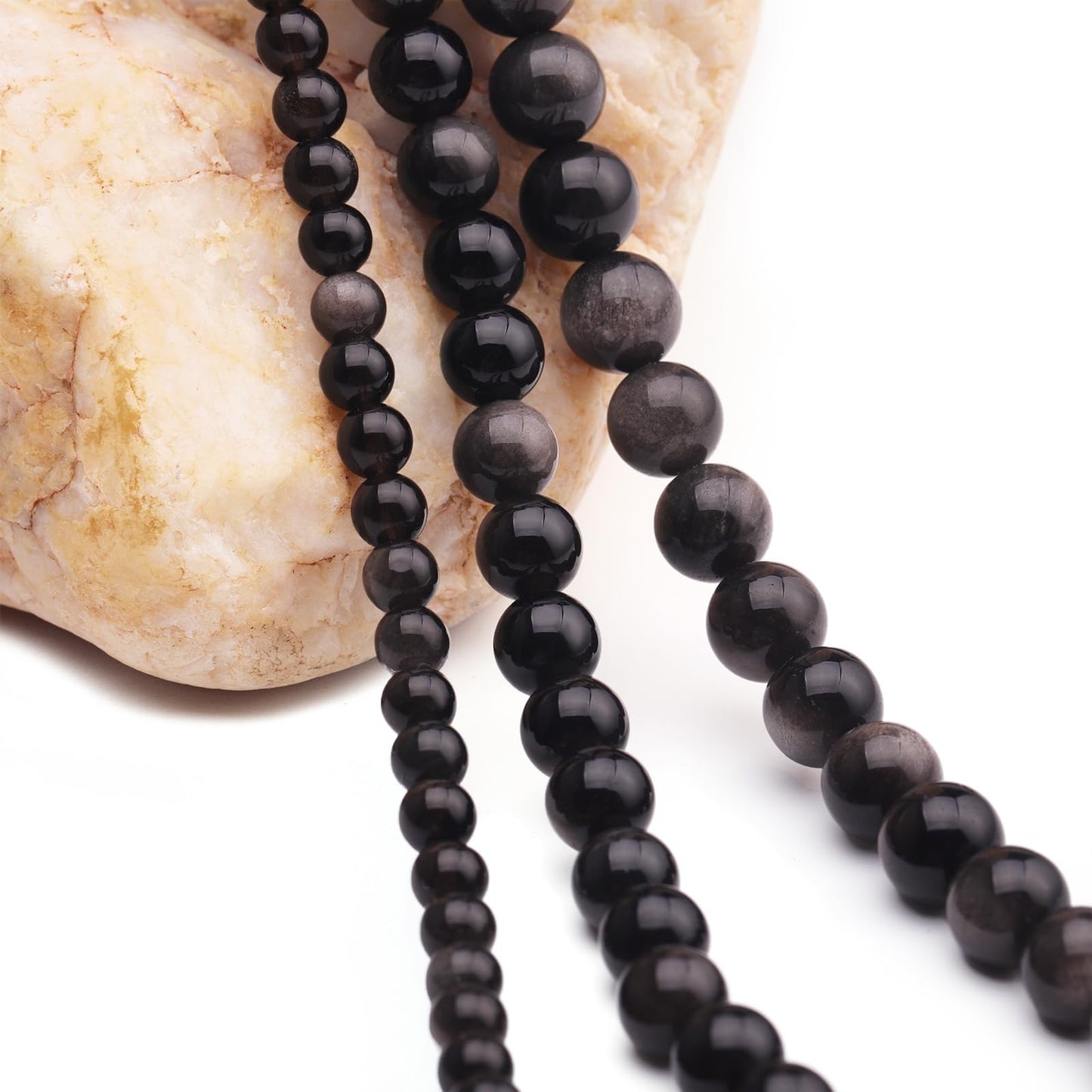 35pcs 10mm Natural Gemstone Beads for Jewelry Making Supplies,Obsidian Healing Crystal Polished Round Loose Stone Beads for Bracelet Necklace 15 Inch