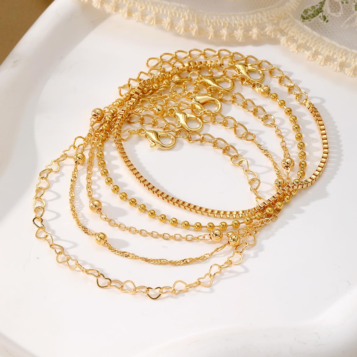 IFKM Gold Bracelets for Women, 14K Gold Plated Dainty Link Chain Bracelet set, Trendy Stackable Layered Bracelets jewelry Gifts
