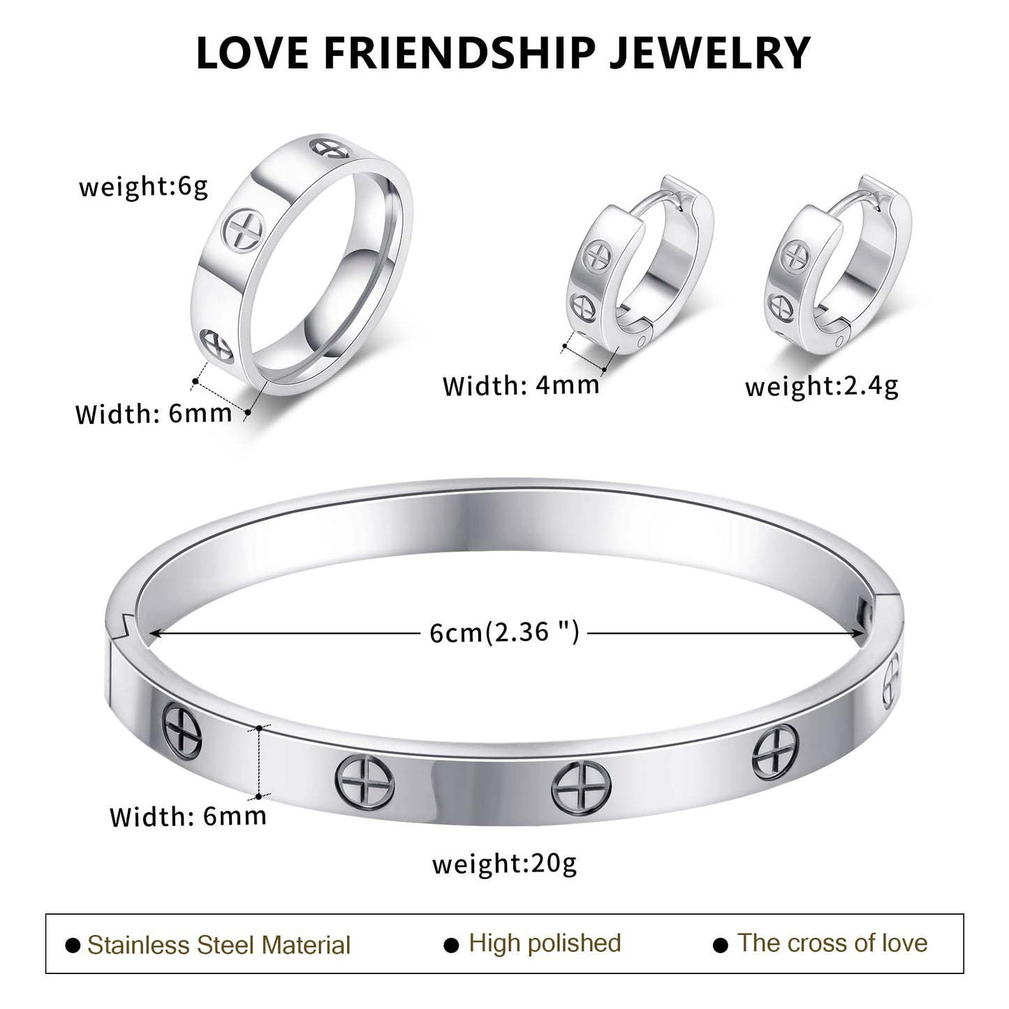 3 Pcs Hoop Earrings Bracelets Ring Sets for Women-18K Gold Plated Love Bracelet Cubic Zirconia Cuff Bangle Hoop Earrings Friendship Love Ring Jewelry Set,Wedding Party Christmas Valentine's Day Birthday Gifts for Her Girlfriend Sister Daughter