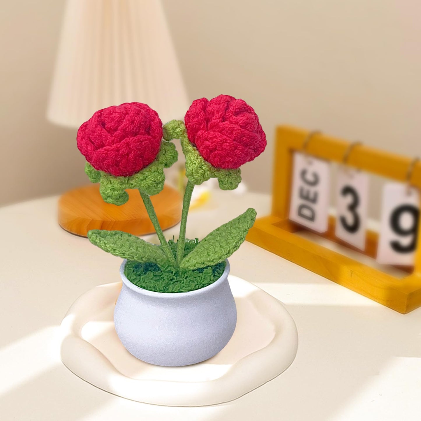 Rimvoe 3pcs Crochet Flower Pot, Sunflower Red Rose Forget Me Not Small Potted Flowers, Mothers Day Valentines Gifts for Mom Wife, Cute Desk Decor for Women Office Car Dashboard