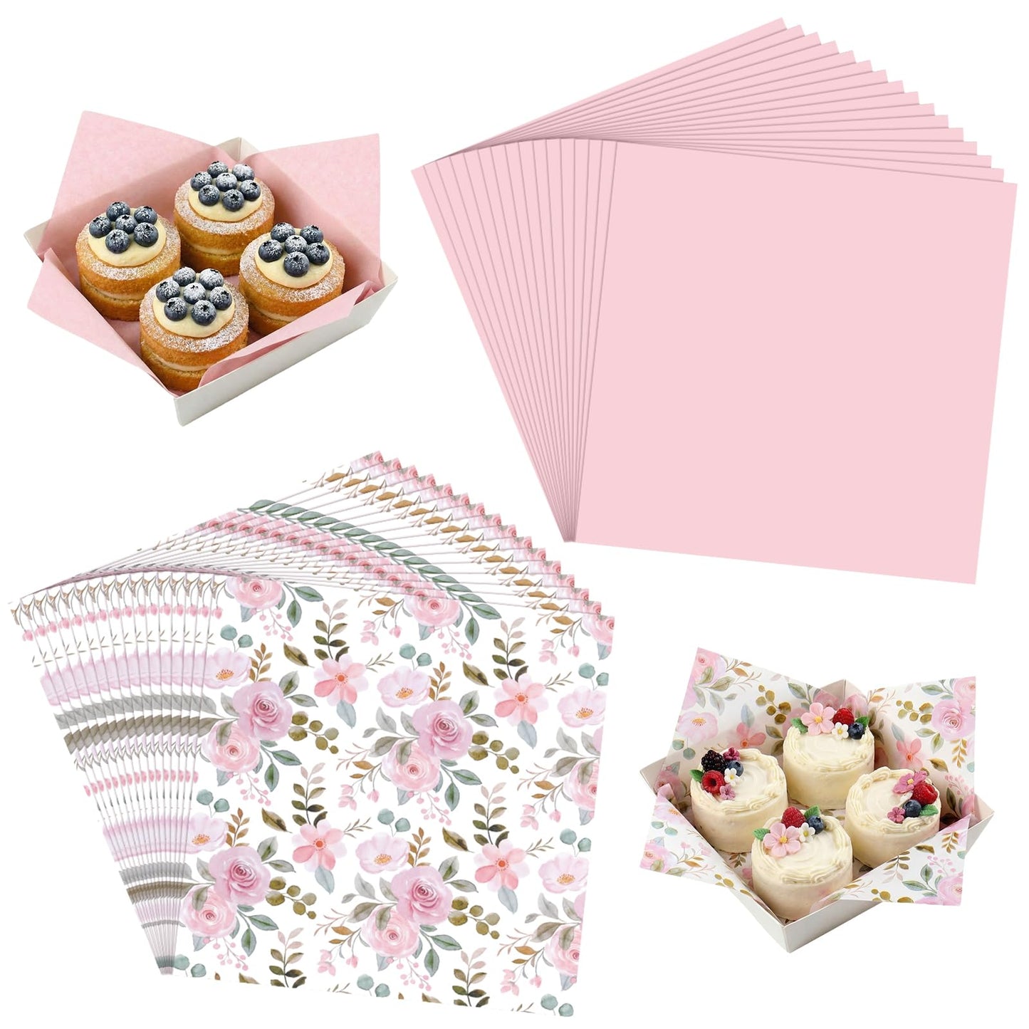 Honeydak 200 Pcs Pink Watercolor Roses Wax Paper Sheets 7 Inch Deli Paper Sheets Floral Food Basket Liners for Sandwich Burger Greaseproof Food Wrapping, Bridal Shower, Wedding, Mother's Day Gift Wrap