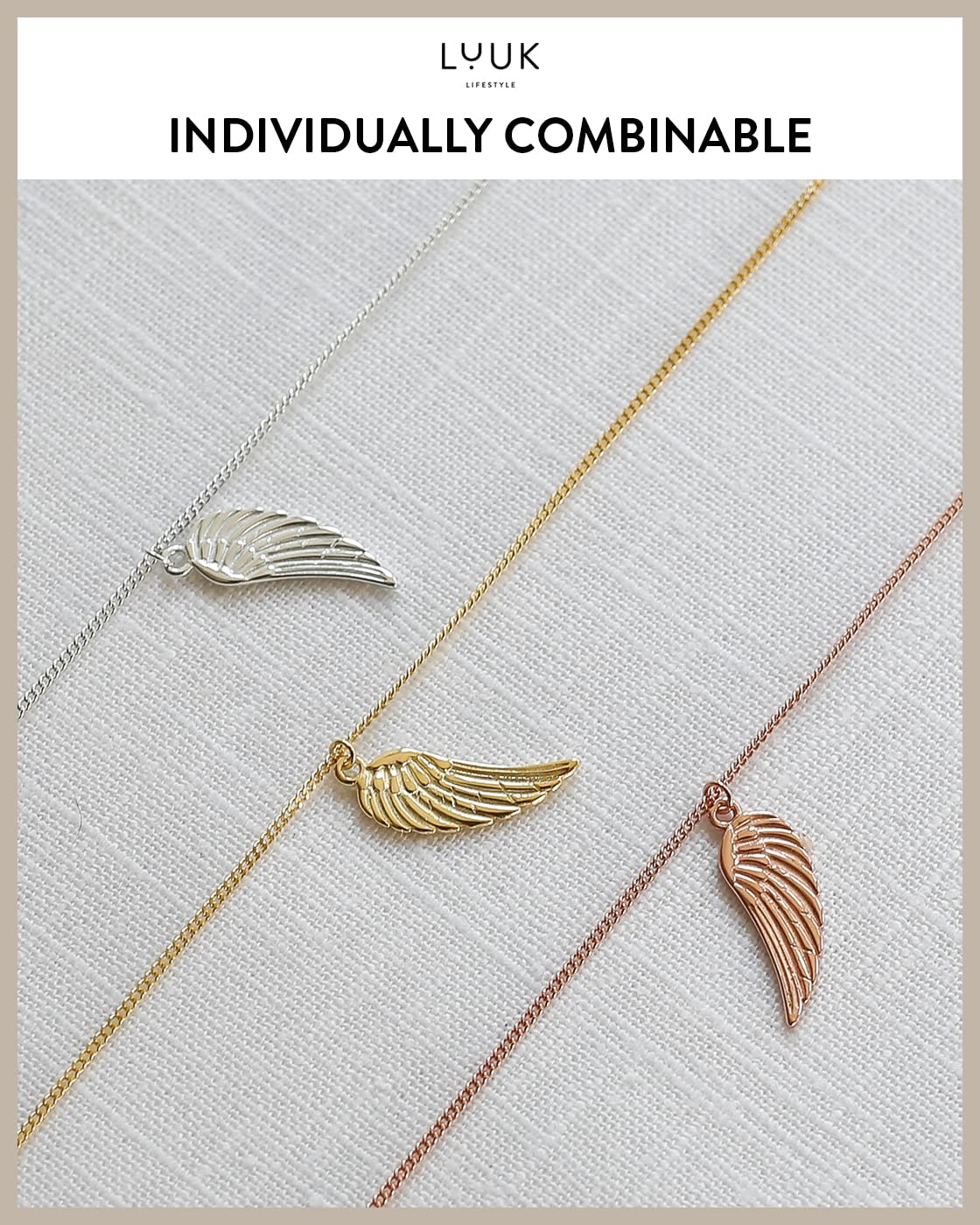 LUUK LIFESTYLE Angel wings pendant necklace for her, 925 sterling silver, 19” adjustable length, chic and trendy jewelry for a fresh and modern look, Valentine's Day, birthday, women's fashion, rose