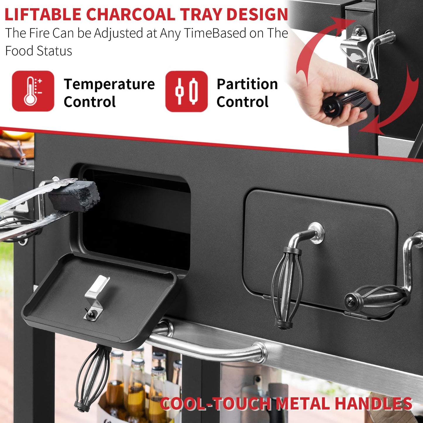 Kenadne Charcoal Grill Outdoor BBQ Grill, Extra Large Cooking Area 794 Square Inches with Two Adjustable & Individual Charcoal Tray, Foldable Side Tables for Outdoor Cooking grill Backyard