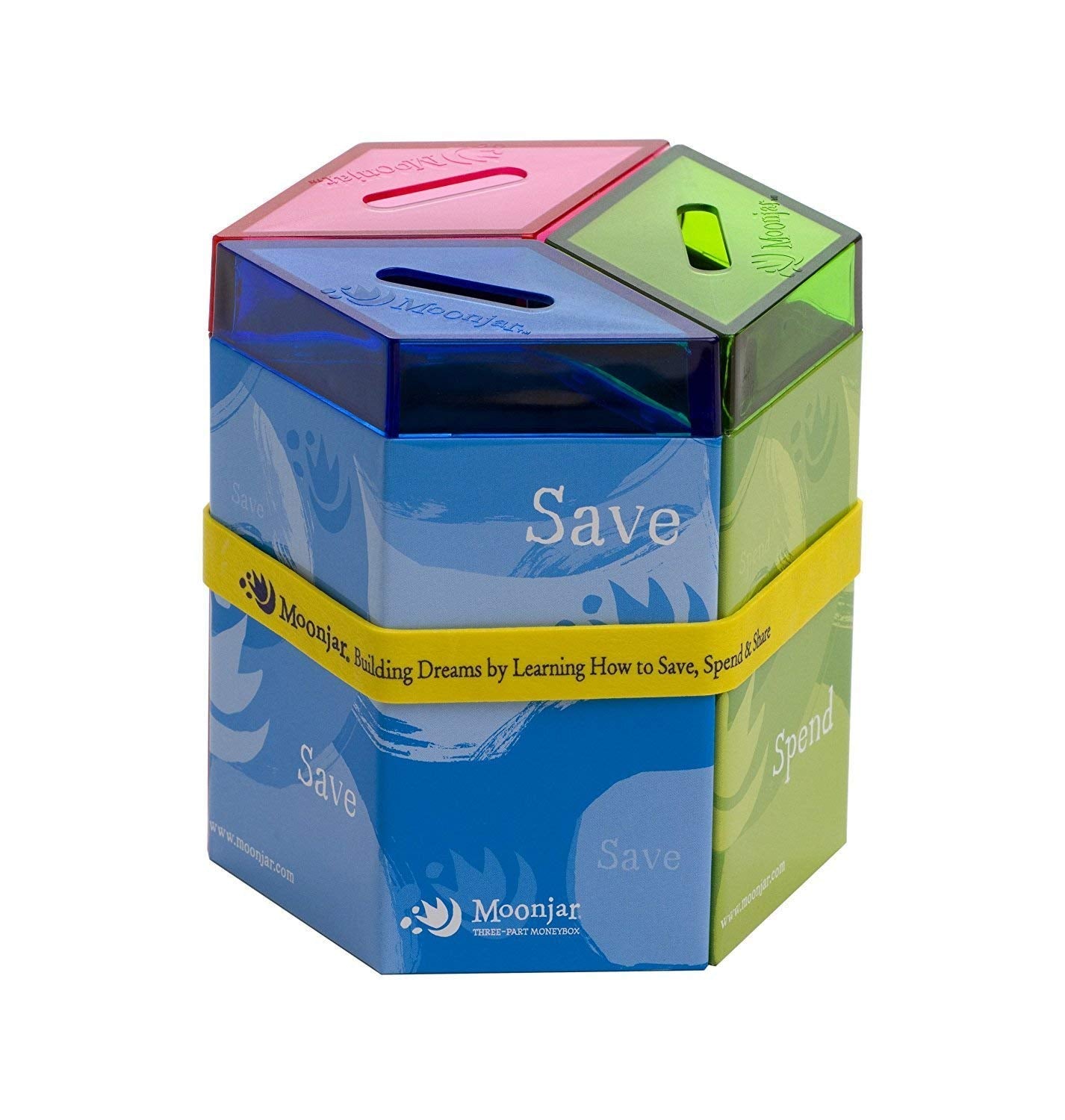 Classic MoonJar Award Winning SAVE SPEND SHARE Educational Tin Toy Bank with Passbook| Moneybox for Children 3+ Years | Teaches Responsible Money Management & Financial Skills