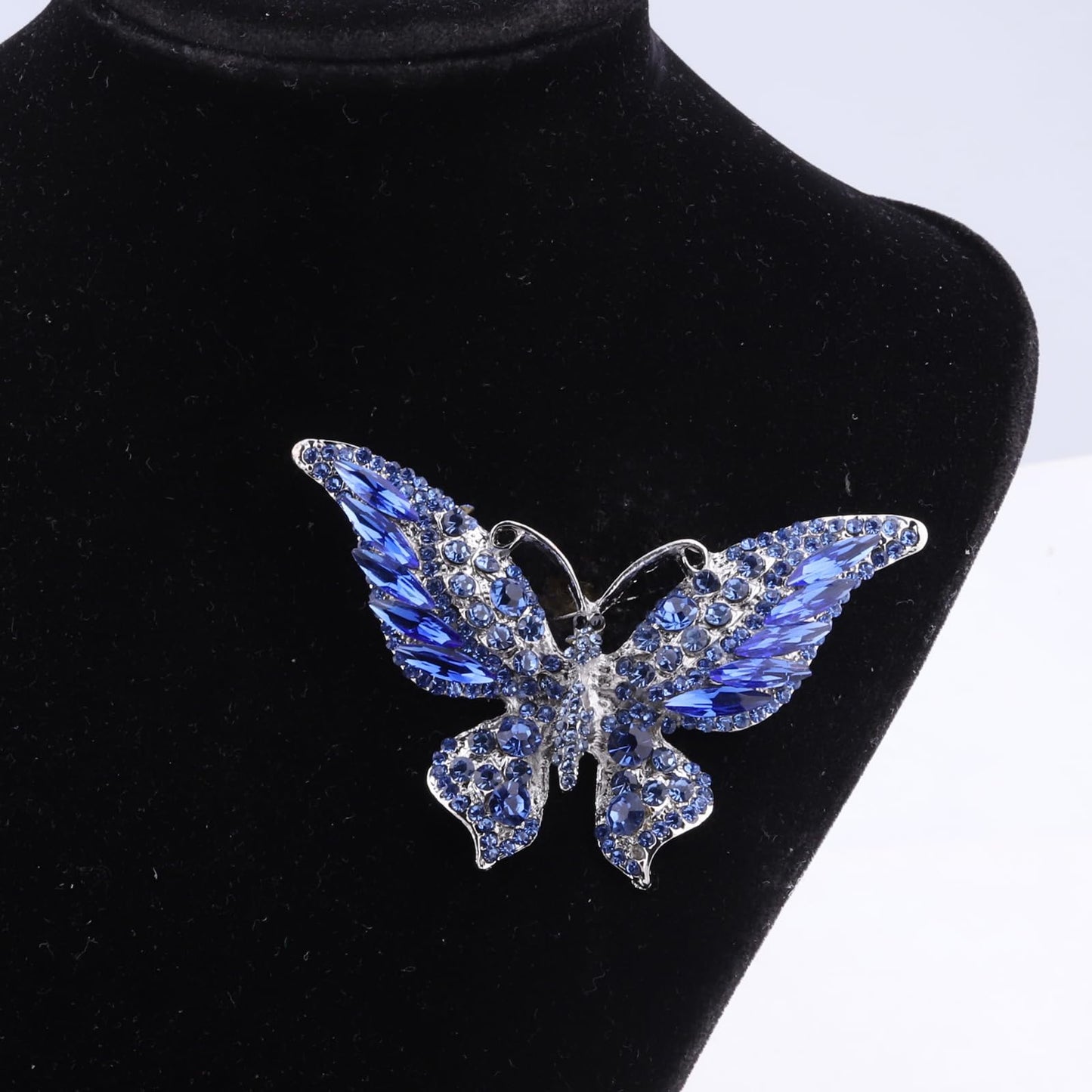FEELMEM Crystal Rhinestone Butterfly Brooch Pin Blue Color Butterfly Brooches for For Women Wedding/Banquet/Birthday Party (blue-3)