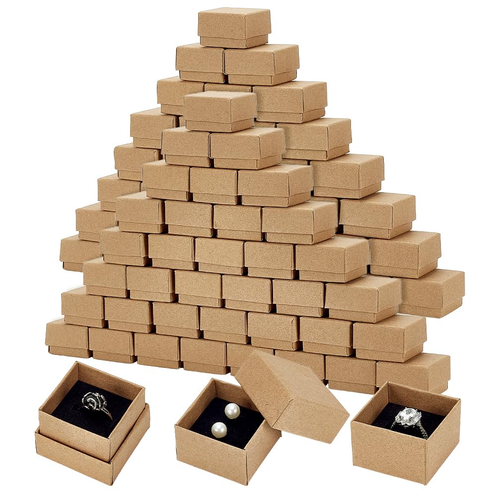 PH PandaHall 100pcs 1.5x1.5x1 inch Jewelry Ring Gift Box Square Cardboard Jewelry Box Earring Ring Boxes with Foam Insert Packing Boxes for Rings Earring Packaging Wedding Valentine Birthday Business