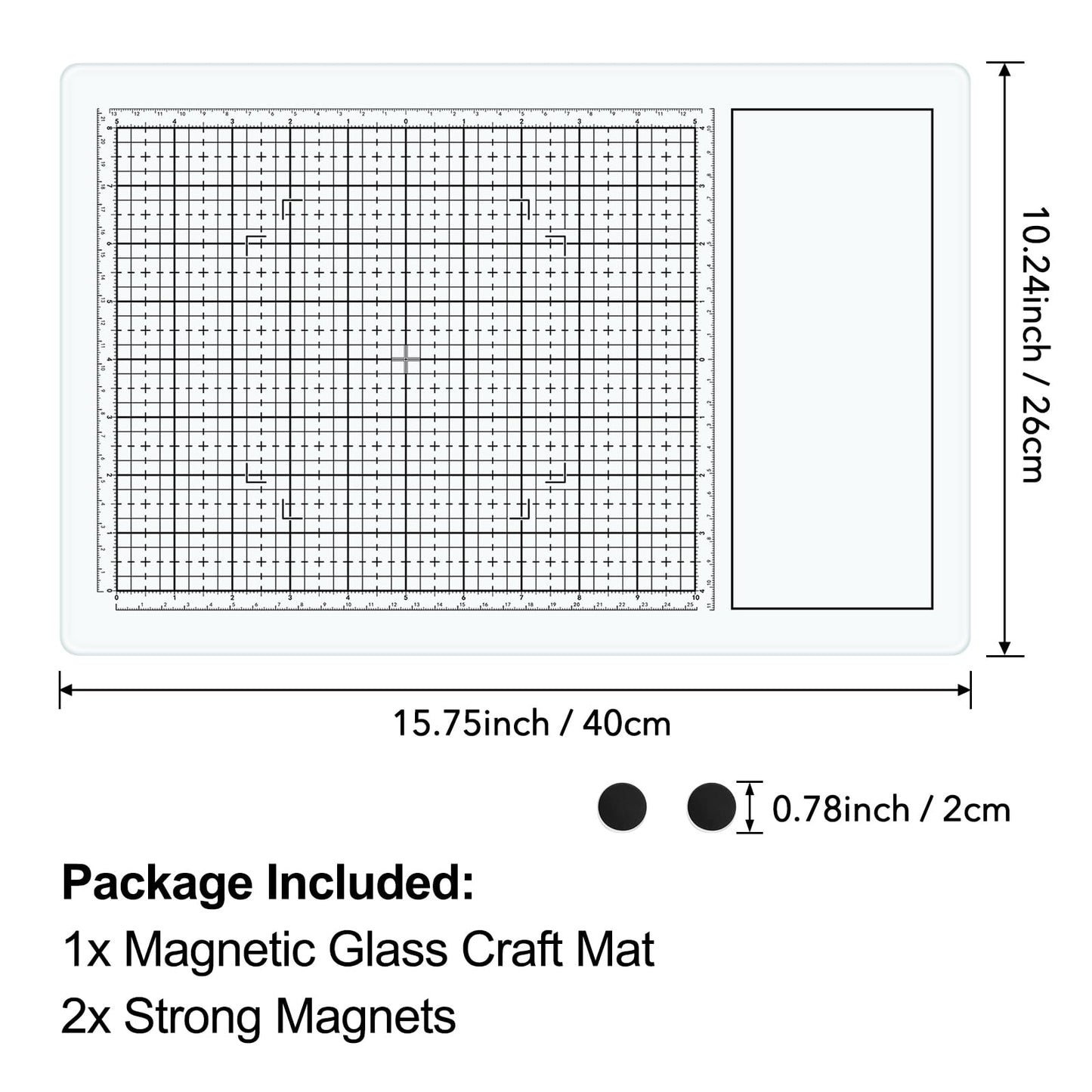 BAOFALI Magnetic Glass Craft Mat; 15.75"x10.24"Heat Resistant Glass Media Cutting Mat W/MagnetsGridlines and Measurements; for Cutting, Stamping, Mixed Media, Heat Embossing and Hot Glue Projects