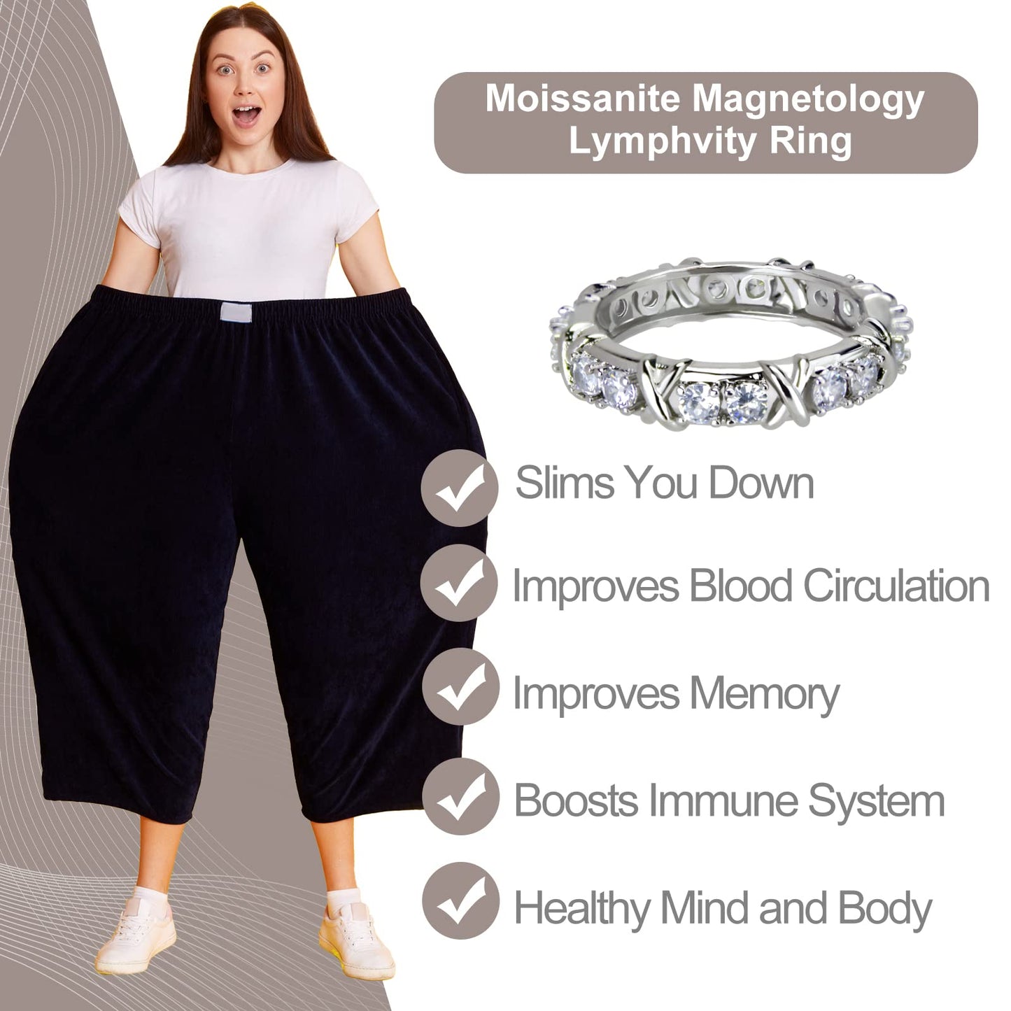 Azjachiny Moissanite Magnetology Lymphvity Ring, Magnetic Zircon Shaping Cross Full Moissanite Diamond Ring, Moissanite Rings for Women Weight Loss, Unclog Bloodstream and Lymph Nodes (Silver, 7)