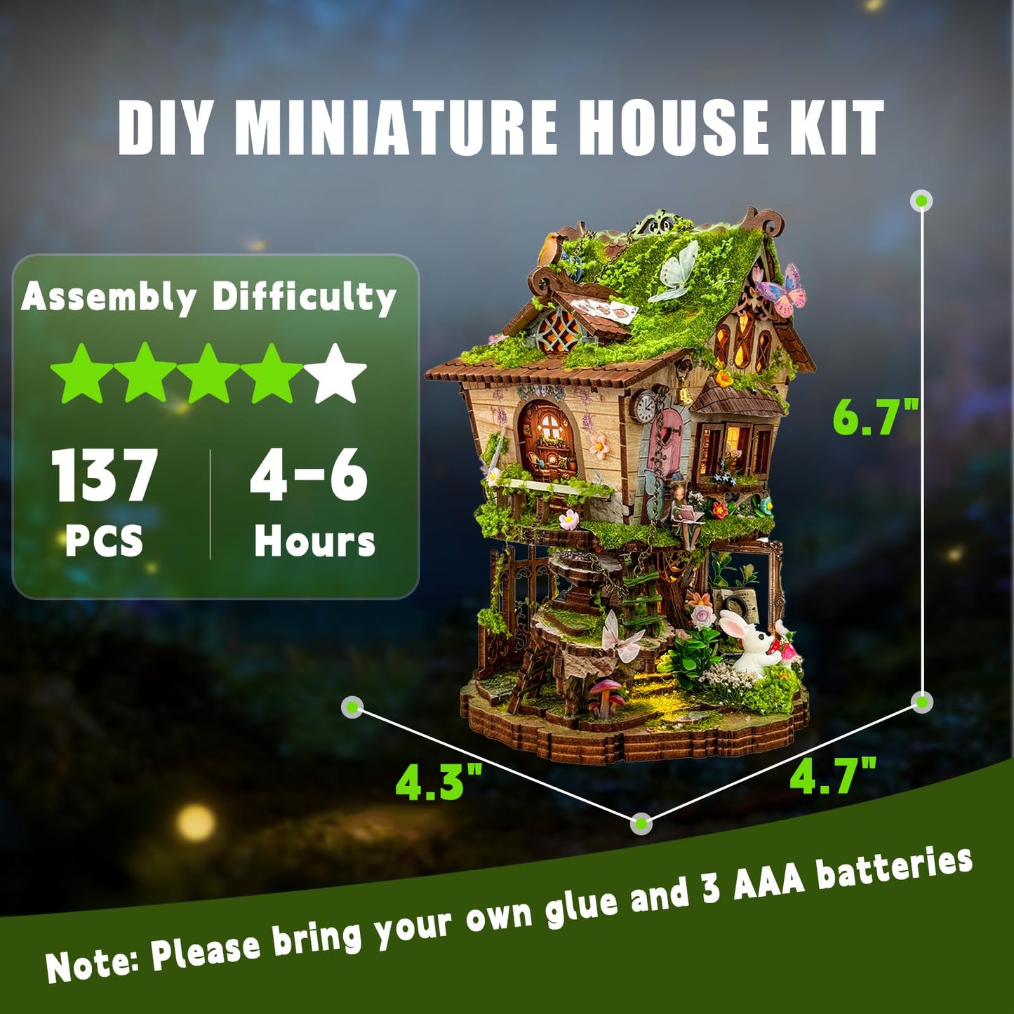YSWOOD WORLD DIY Miniature House Kit, Mini House Building Kit with LED, DIY Miniature Kit for Adults Teen, Dollhouse Kit, Rowan’s Enchanted Treehouse
