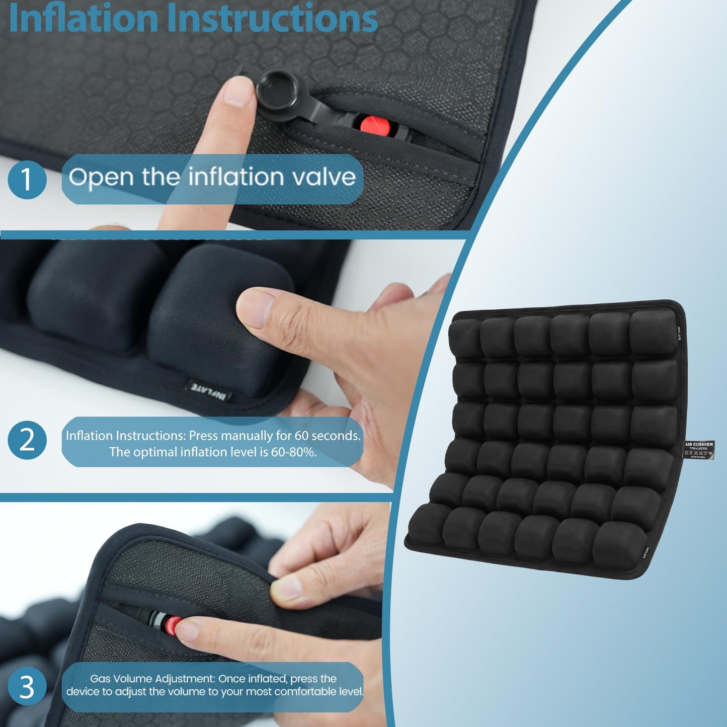 seektik Upgraded Inflatable Travel Seat Cushion for Airplane and Car, Portable Air Cushion for Long Flights, Office Chair and Wheelchair, Pressure Relief Seat Pad for Sitting Comfort