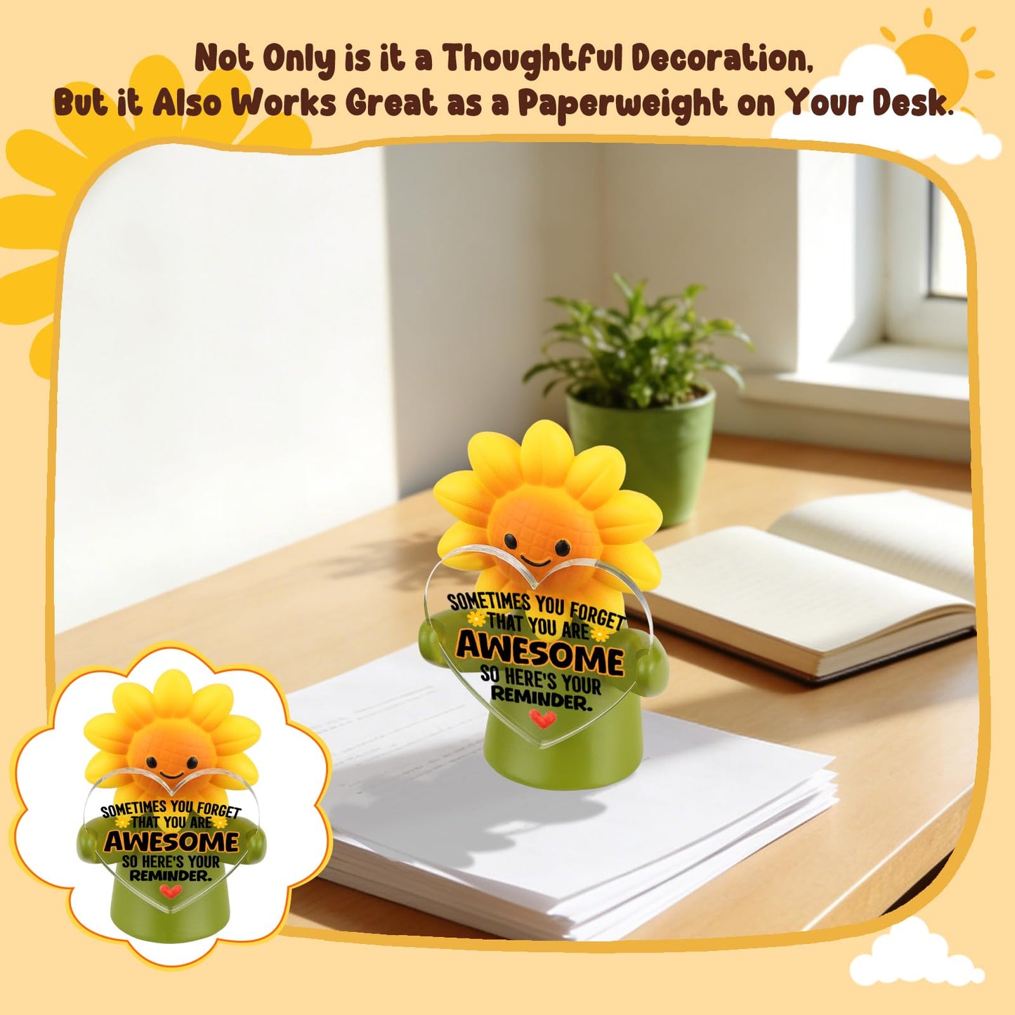 MFOMFO Sunflower Emotional Support Figurine with Reminder Message, You are Awesome Inspirational Desk Decor Gift for Friend Coworker Student Home Office-LUN10