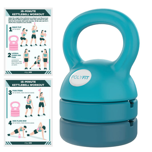 Polyfit Adjustable Kettlebell | 5 lb - 12 lb | Kettlebell Weights Set for Home Gym (TEAL)
