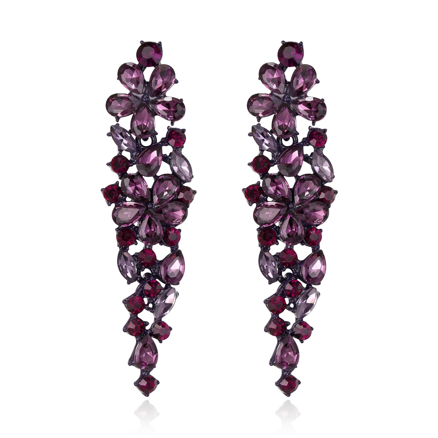 EleQueen Sparkle Marquise Rhinestone Crystal Statement Dangle Earrings for Women, Purple-Tone Purple Crystals Art Deco Prom Chandelier Jewelry for Wedding Bridal