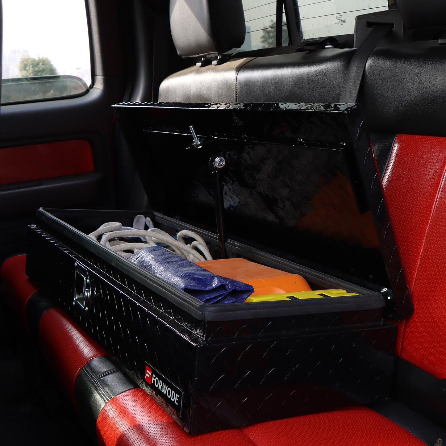 FORWODE 34 Inch Aluminum Truck Tool Box for Pickup Truck Bed RV MotorcycleToolbox - Heavy Duty Waterproof Storage Organizer Chest with Handle and Lock - Black (34.5"X13"X6.5")
