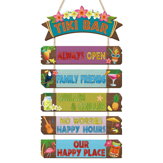 HOURIA Funny Tiki Bar Welcome Hanging Wood Sign,Tropical Hawaiian Luau Party Decorations(11.4"X21"),Funny Summer Tiki Bar Decor, Carnival Aloha Decoration for Outside Patio Backyard Beach